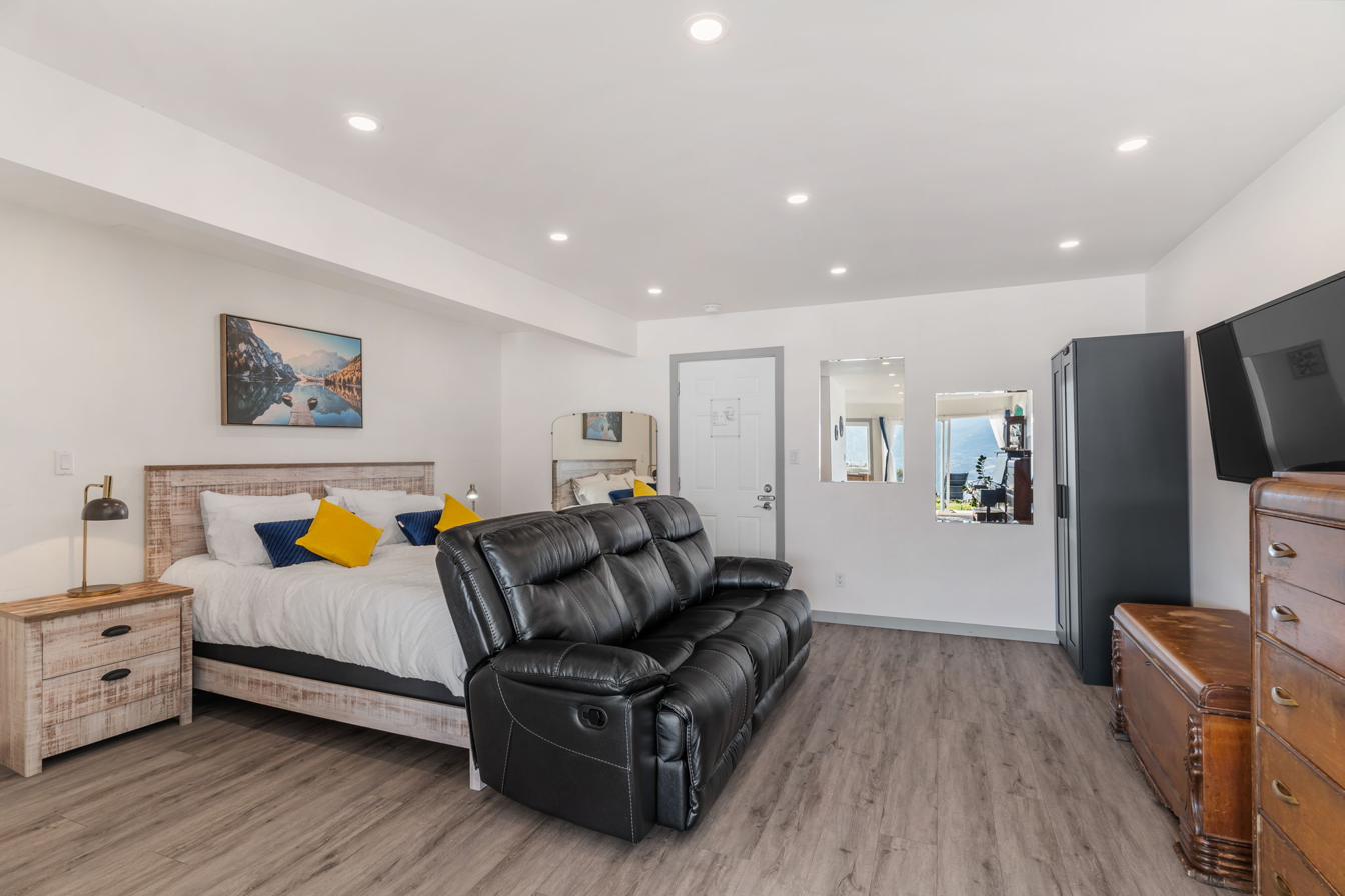 Open plan bedroom and living room layout